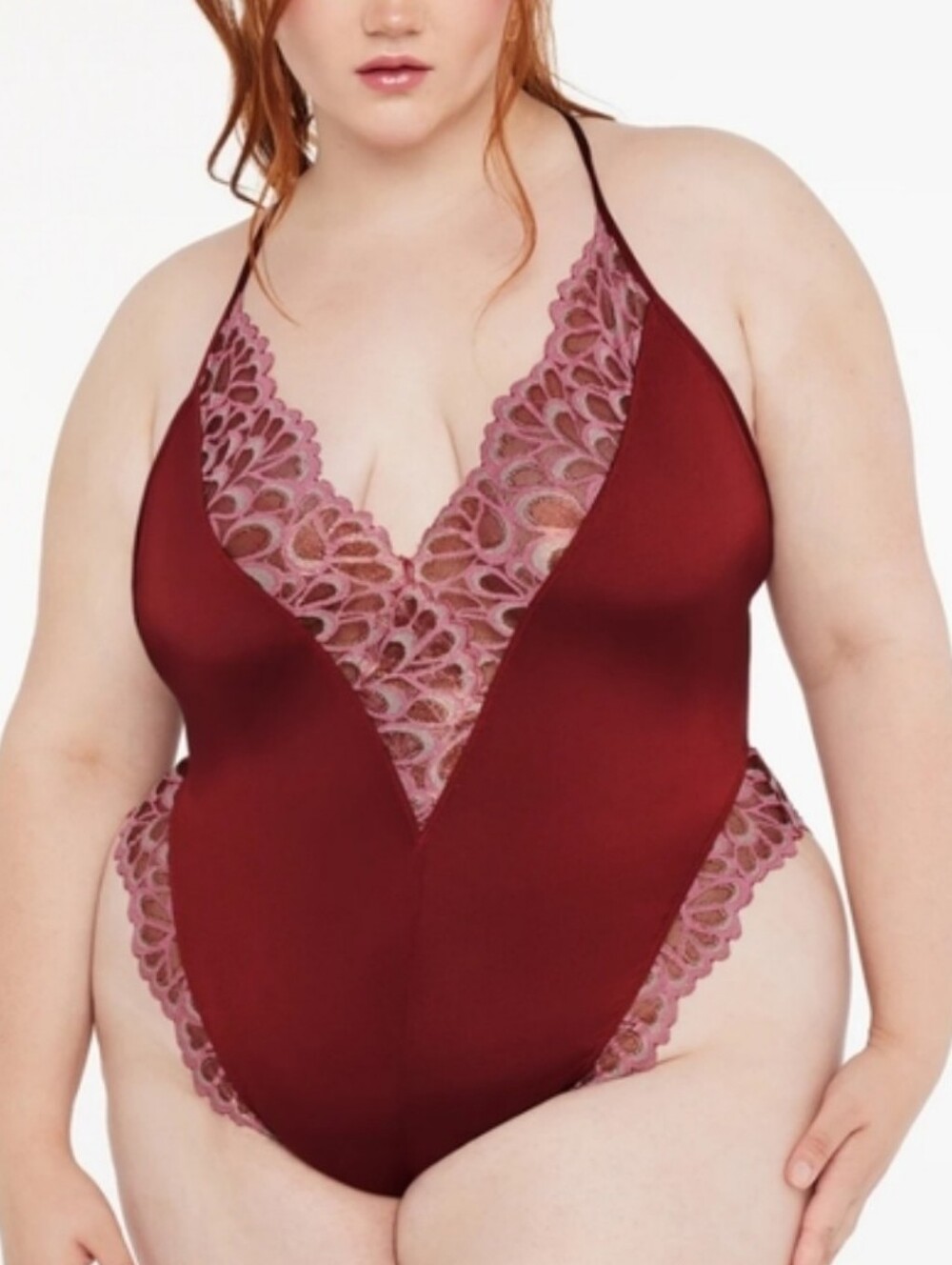 Savage X Fenty 🛍Plus Size Burgundy Teddy with Pink Lace